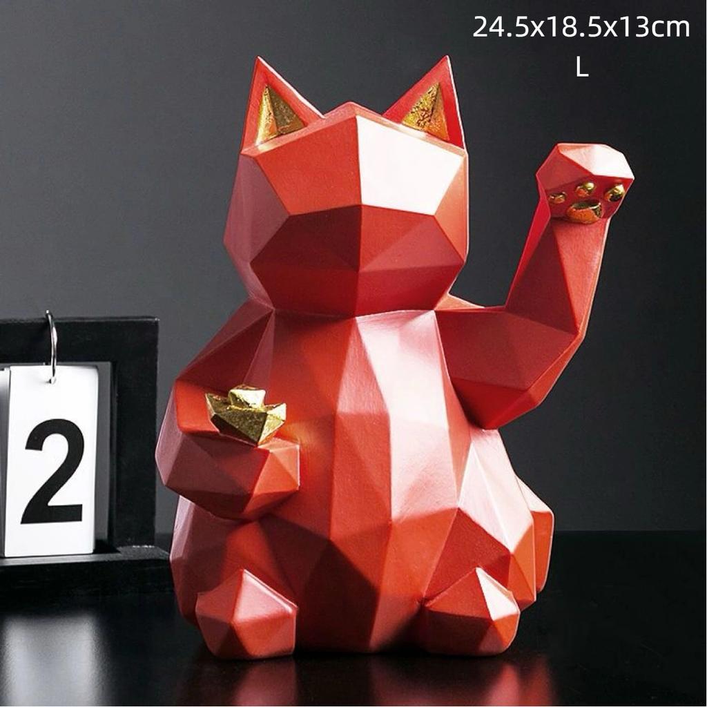 Lucky Cat Resin Figurine – Feng Shui Maneki Neko Desktop Decoration for Home & Office