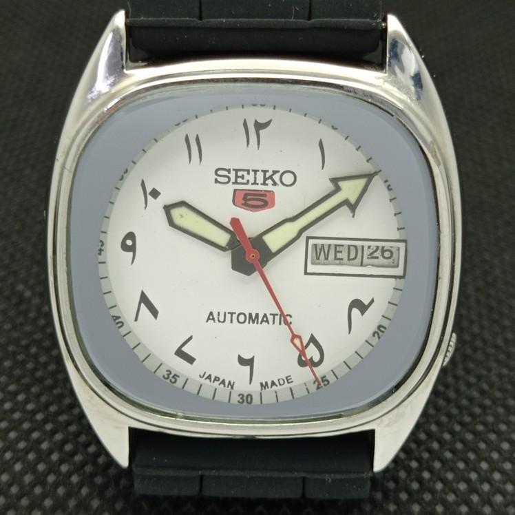 CLASSIC SEIKO 5 AUTOMATIC MENS 6309A JAPAN ARABIC WHITE DIAL WATCH a417096-2