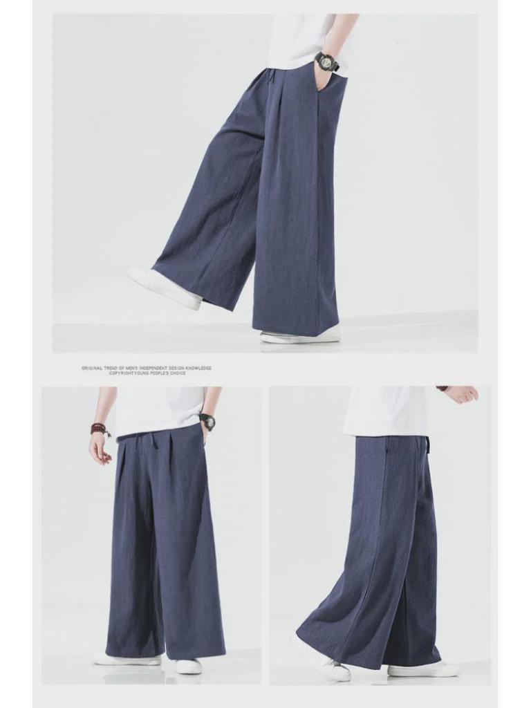 Мужские свободные повседневные брюки широкого покроя из китайского льна
