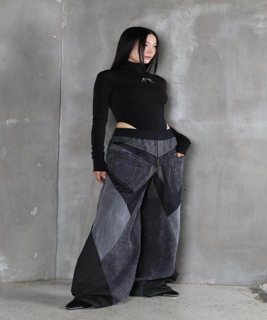 Sumilo Biker Wide Denim Upcycled Pants Unisex