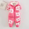 Children's Plus Velvet Thick Solid Color Flower Fashion Suit Girl Baby Autumn and Winter Children's Hooded Suit Cotton Coat