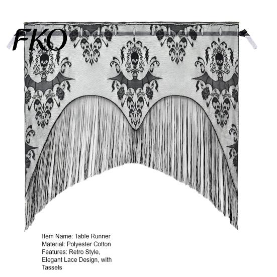 Breathable Porch Curtain Halloween Spooky Window Valance, Skull And Bat Pattern Sheer Lace Curtain, Detailed Valance Light Filtering Gothic for Living