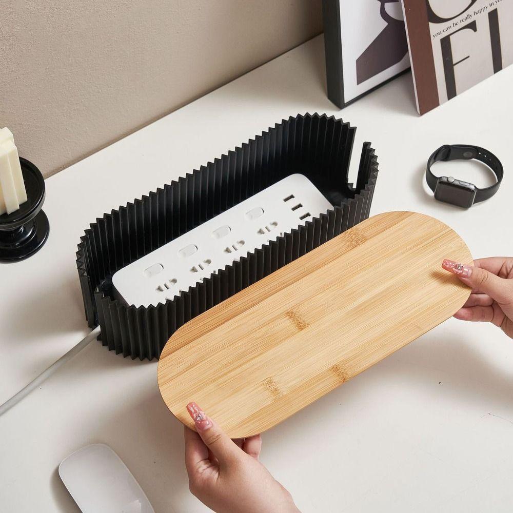 Wooden Cover Power Line Storage Case Plastic Wire Storage Box Data Line Socket Storage Box  Home