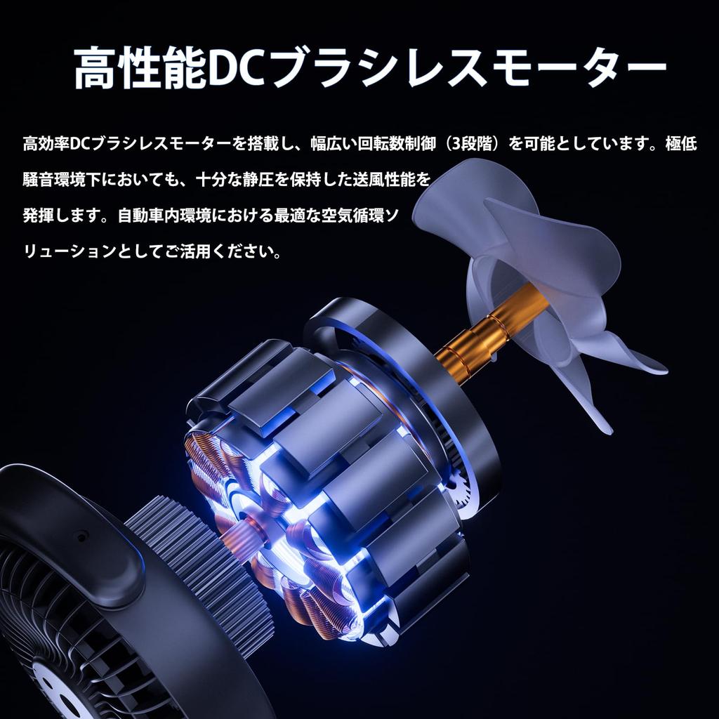 OFFEREE Car Fan, Car Fan, USB Type, Quiet, Car Backseat Fan, 3 Levels of