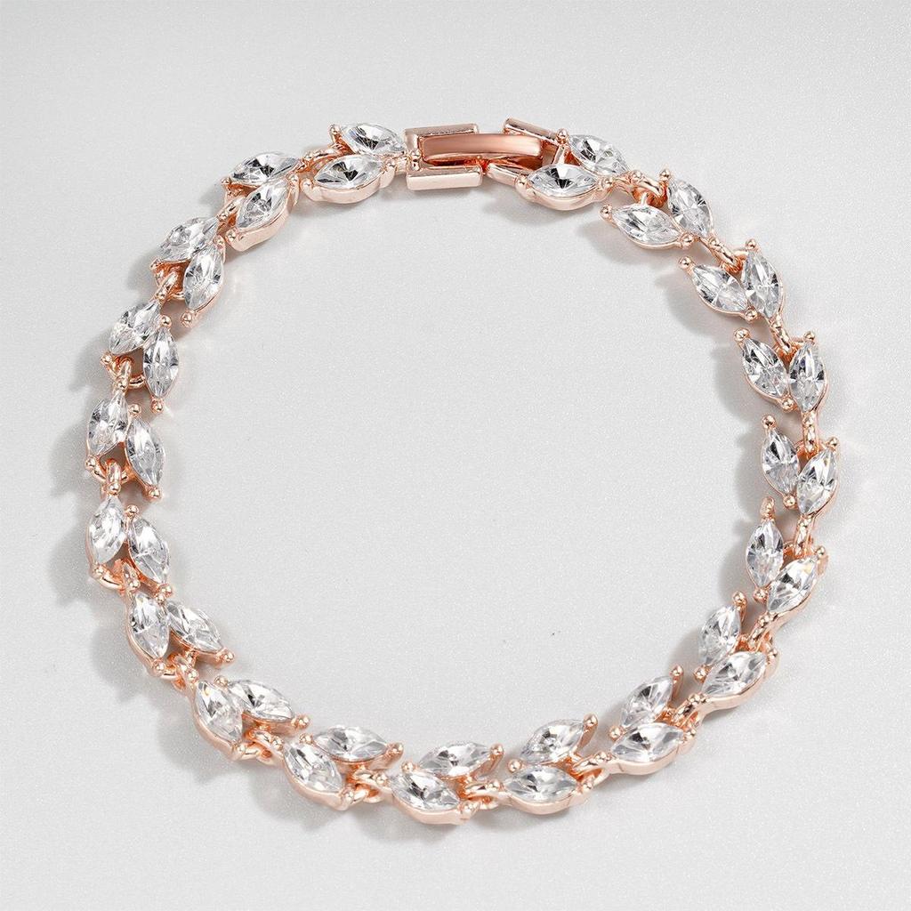 Light Green Zircon Willow Leaf Bracelet for Women - European and American Style