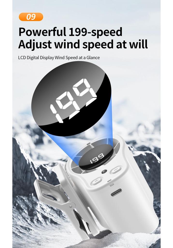 Portable USB Waist Fan with Digital Display - Large Capacity, Versatile, Mini Outdoor Neck-Hanging Design
