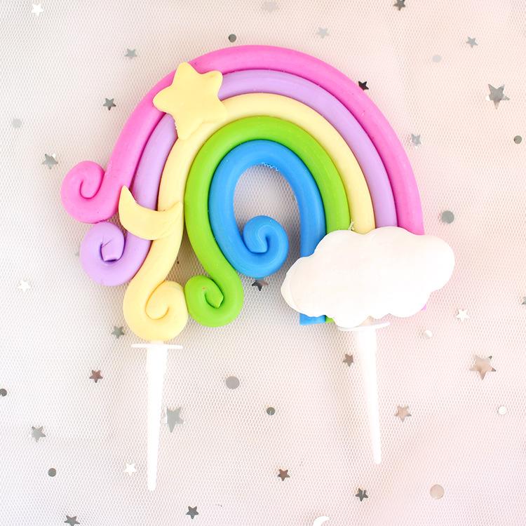 Rainbow Birthday Cake Decoration Cute Cartoon Rainbow Cake Toppers Kids Girls Happy Rainbow Cloud Unicorn Birthday Cupcake Decor