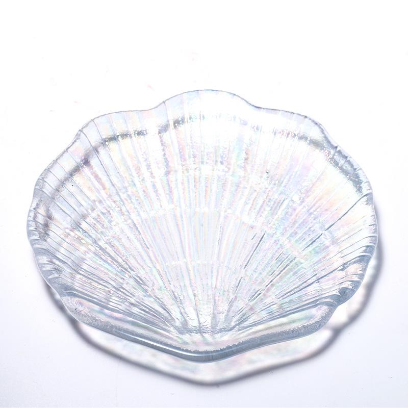 Креативная цветная стеклянная тарелка, фруктовая тарелка с ракушками, поднос в европейском стиле, десертные тарелки для торта, украшение для рабочего стола