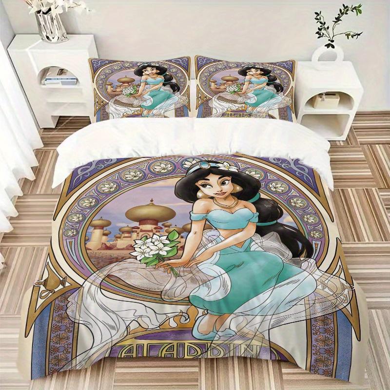 3pcs Beautiful Princess Jasmine Printed Quilt Set - Soft and Comfortable Quilt Cover for Bedroom, Guest Room and Dormitory Decorative Bedding Set