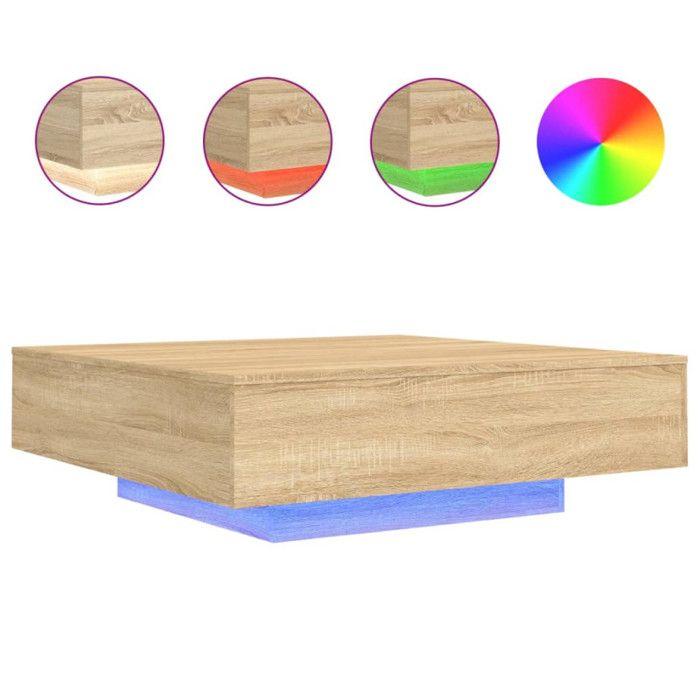 VidaXL Table Basse avec Lumières LED, Table d'Appoint, Bout de Canapé, Meuble de Salon Salle de Séjour, Moderne, Chêne 836604