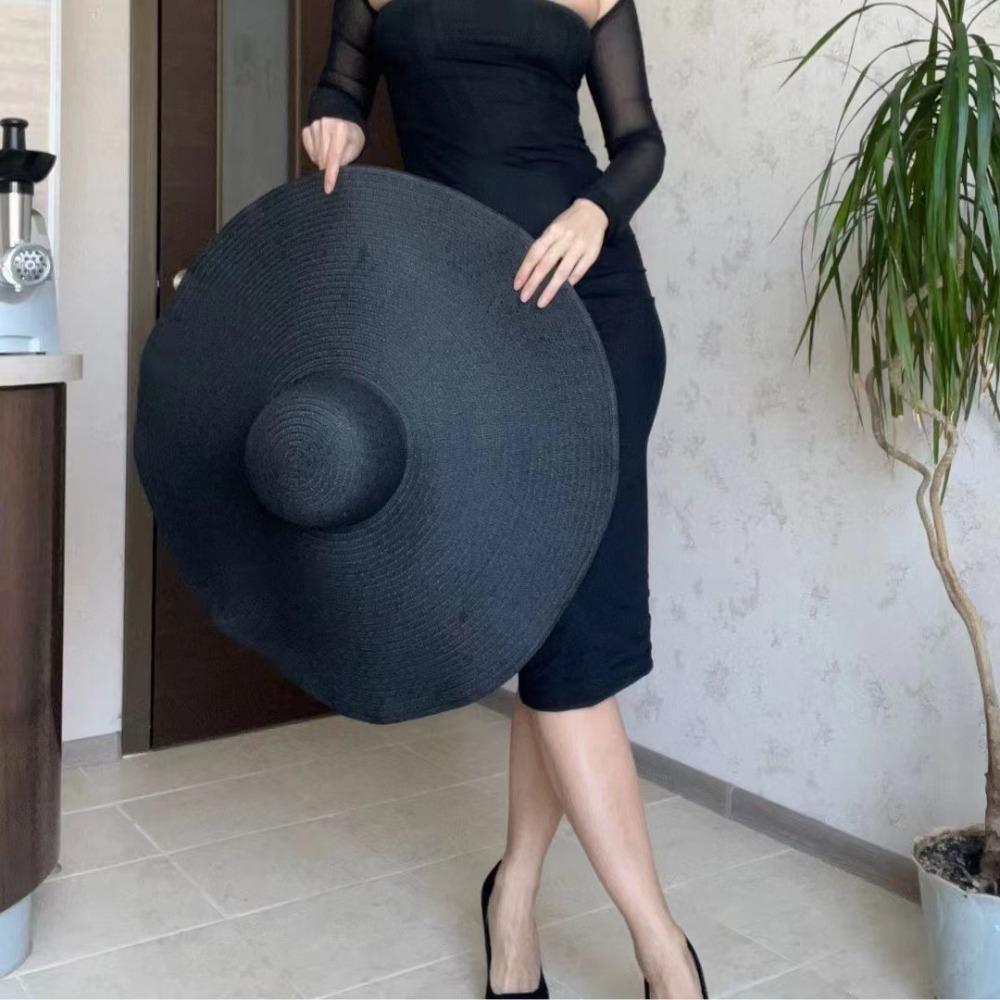Boho Style 70cm Wide Brim Sun Hat Sunscreen Summer Beach Sun Hat Diameter Large Straw Hat  Outdoor