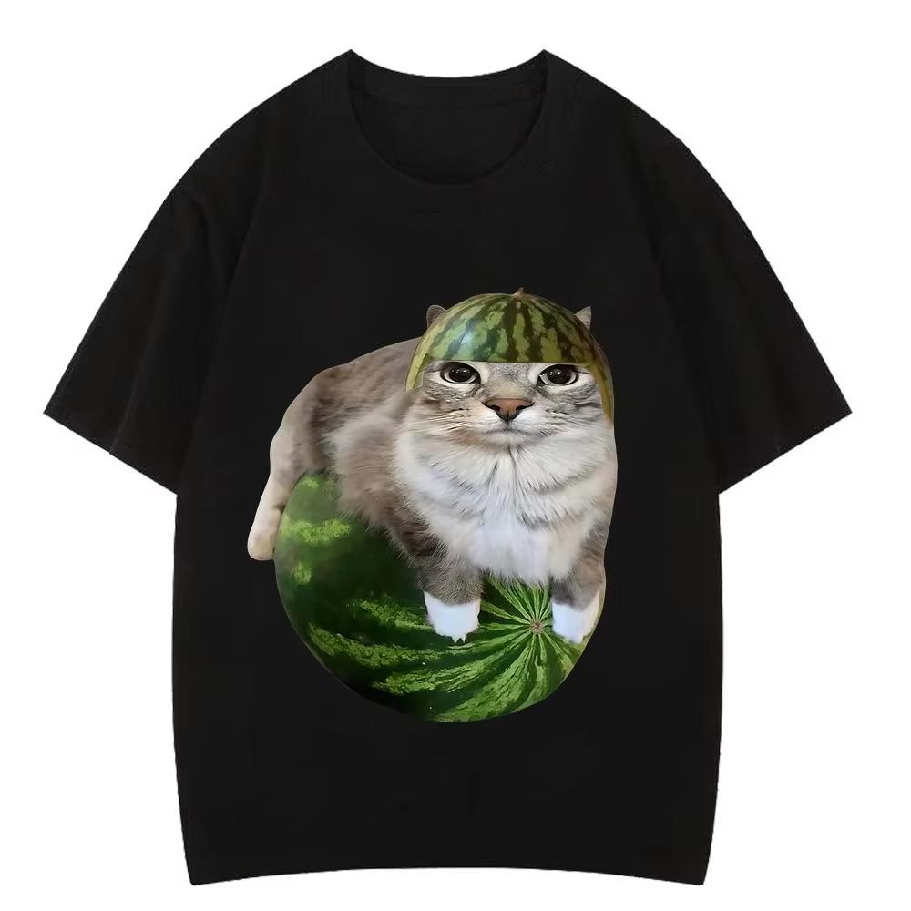 2026 Watermelon Cat Silly Cat Funny Meme T Shirts Unisexs Unisex Clothing Casual Pure Cotton Tshirt Fashion