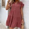 [Baizhiyi] 2026 new European and American casual sweet wind cake skirt loose ruffle edge short-sleeved dress