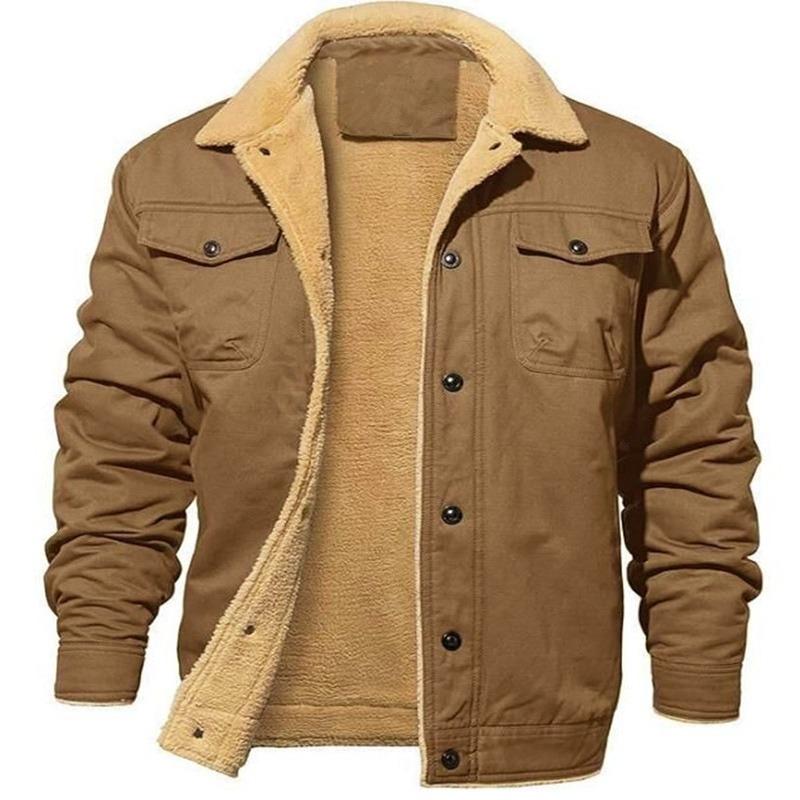 Зимнее пальто, флисовая куртка-карго с 4 карманами и воротником с лацканами, хлопковая рабочая мужская куртка