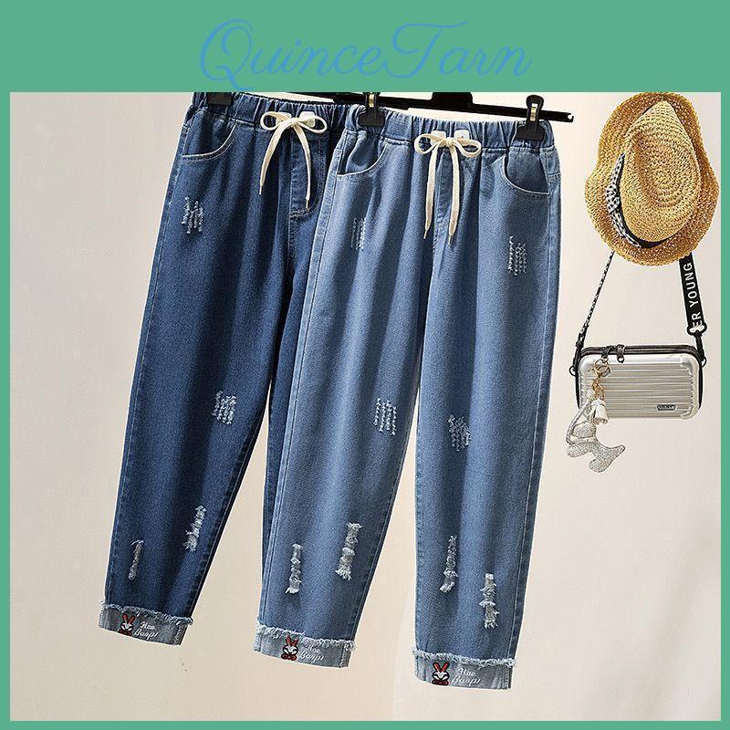 And Spring Elastic Loose Autumn Waist Jeans Womens Embroidered High Waist College Style Harun Straight Pants