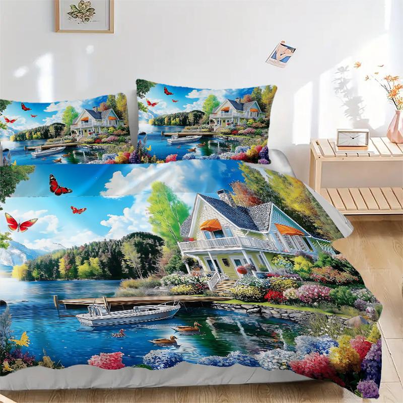 3Pcs Peaceful Lakeside Retreat Bedding Sets For All Sizes New 3D Printed Bed Cover Comforter Duvet Cover Pillowcase Bedroom Decoration
