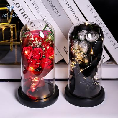 Вечный букет из светодиодных стеклянных куполов Rose, романтическое украшение с подсветкой, идеальный подарок на День святого Валентина, Рождество, домашний декор, романтический подарок