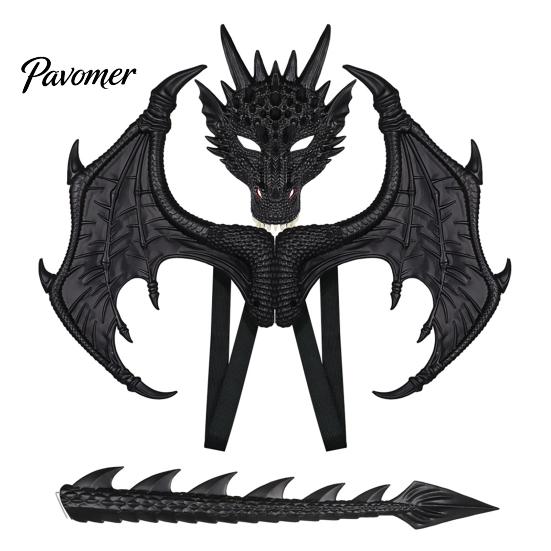 Dragon Dress Up Set Children's Costumes Set, with Mask Tail And Wing, Lightweight Kids Cosplay Costumes, for Ages 3-12 Halloween Party Costume