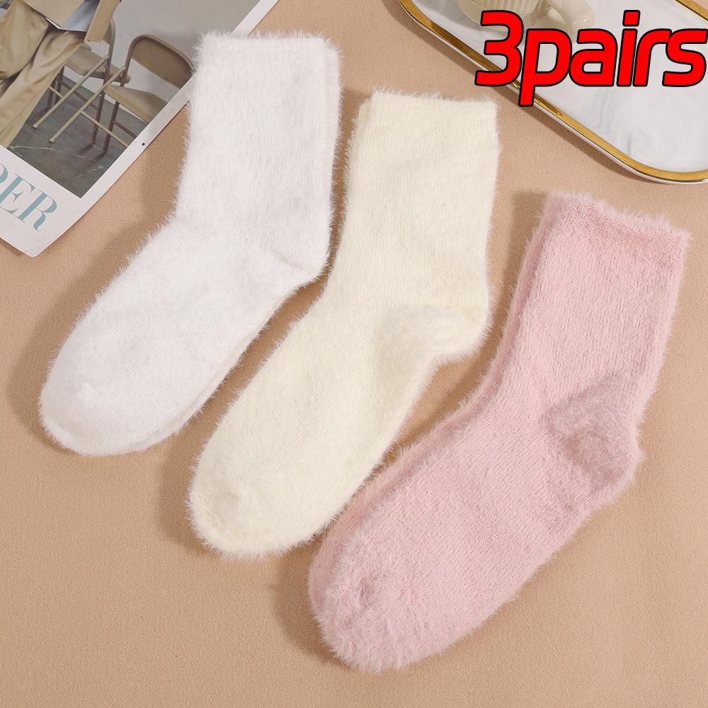 3 пары милых носков из норкового вельвета, кораллового вельвета для женщин, осенне-зимние, теплые, утолщенные, термо, мягкие, эластичные, для сна, плюшевые, пушистые носки