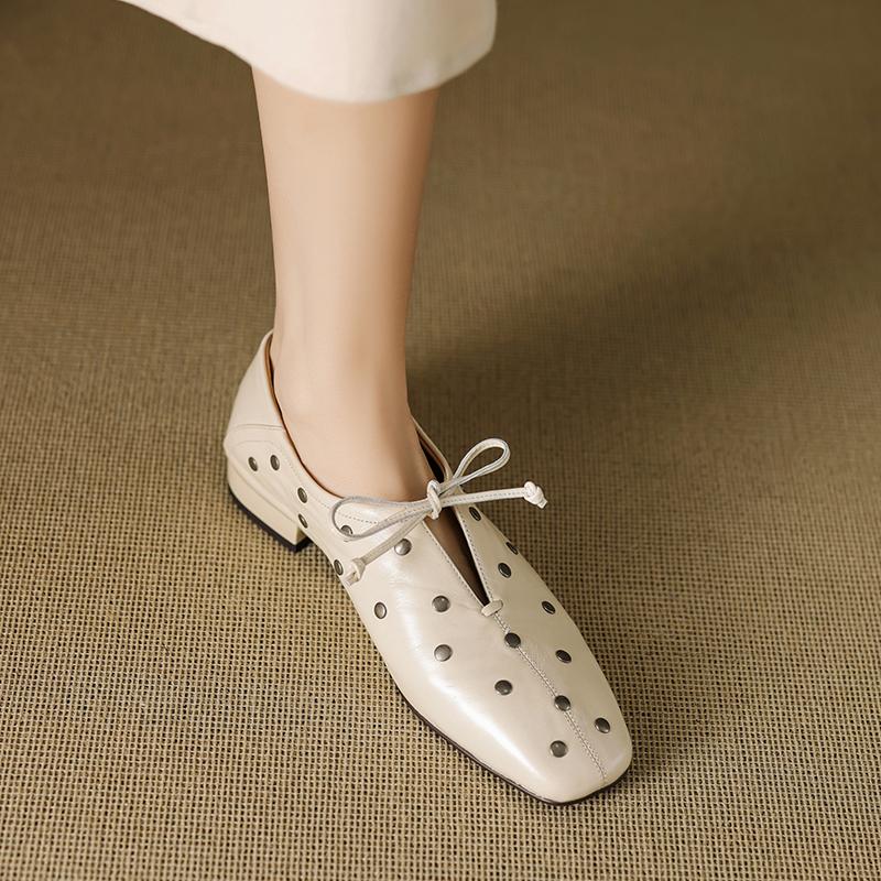 Мода 2025 Новые заклепки Натуральная кожа Ретро Женские туфли-лодочки Толстый высокий каблук Весна Лето Женские туфли для вечеринки Выпускного Вечера Женские туфли на каблуке Женские