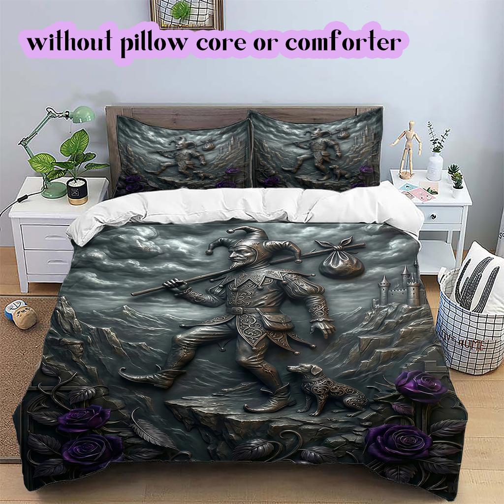Metal reliefs Pattern Bedding Quilt Set Quilt Cover Pillowcase Home Decoration Birthday Gift (1 * duvet cover + 2 * pillowcase, without core)