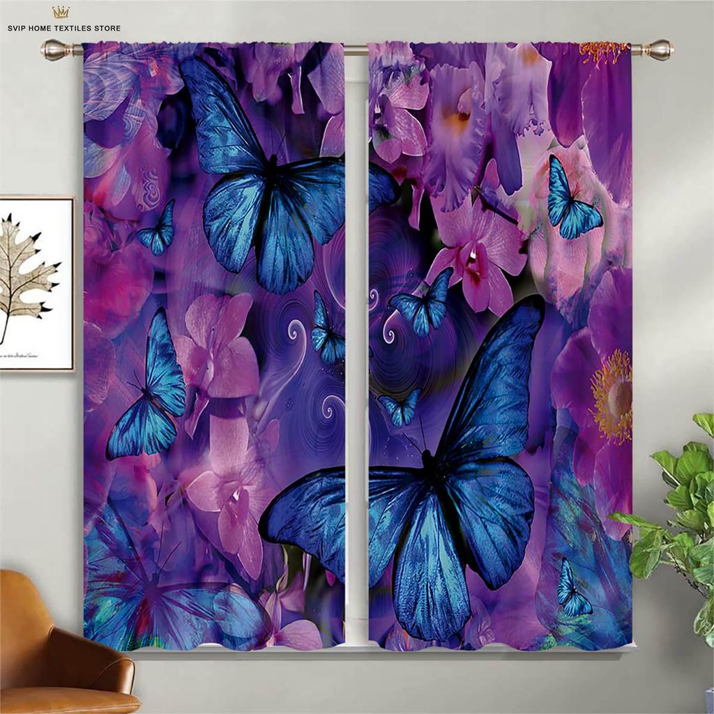Шторы с принтом «Цветы и бабочки», шторы с карманами на карнизах в пасторальном стиле, спальня, гостиная, кухня, декоративные шторы на 4 сезона