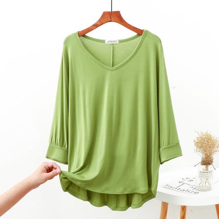Women's Modal Loose Half-Sleeve Summer Bottoming Shirt: Lightweight, Pajama-Style, Large Size, Short Front, Long Back.