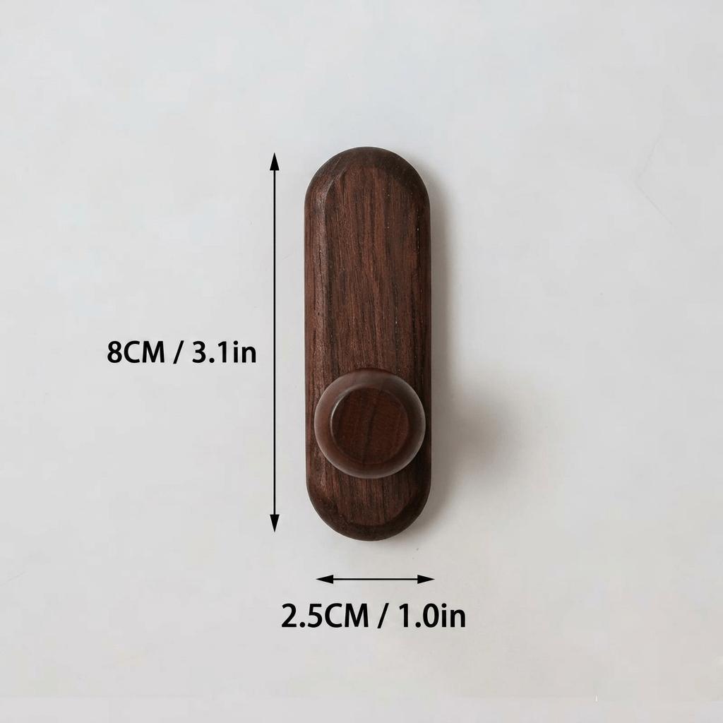 1/2‑Pcs Walnut Wood No‑Drill Hooks, Wall‑Mount Hanger for Coats, Hats, Keys, Kitchen Tools, Entryway Storage