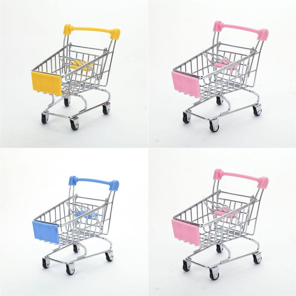 Delightful Mini Metal Shopping Trolley And Multi-functional Basket Toy For Engaging Kids Role Play