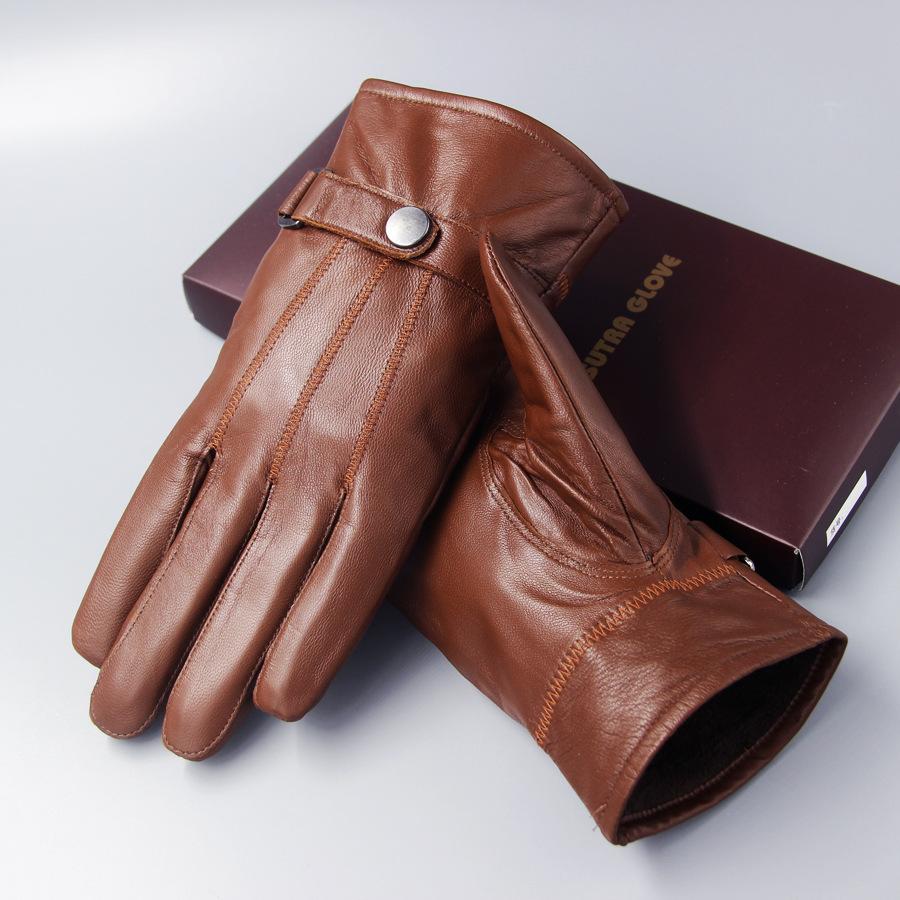Men Leather Gloves Sheepskin Warm Thickening Cashmere Thin Winter Cycling Korean Version Refers To Men Gloves