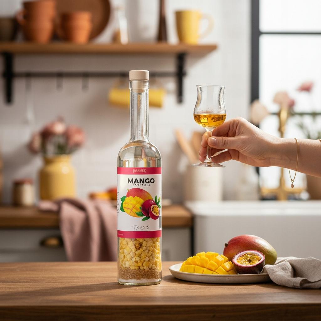 500ml bottle with fruit OWN MANGO AND PASSION FRUIT LIQUEUR - DIY