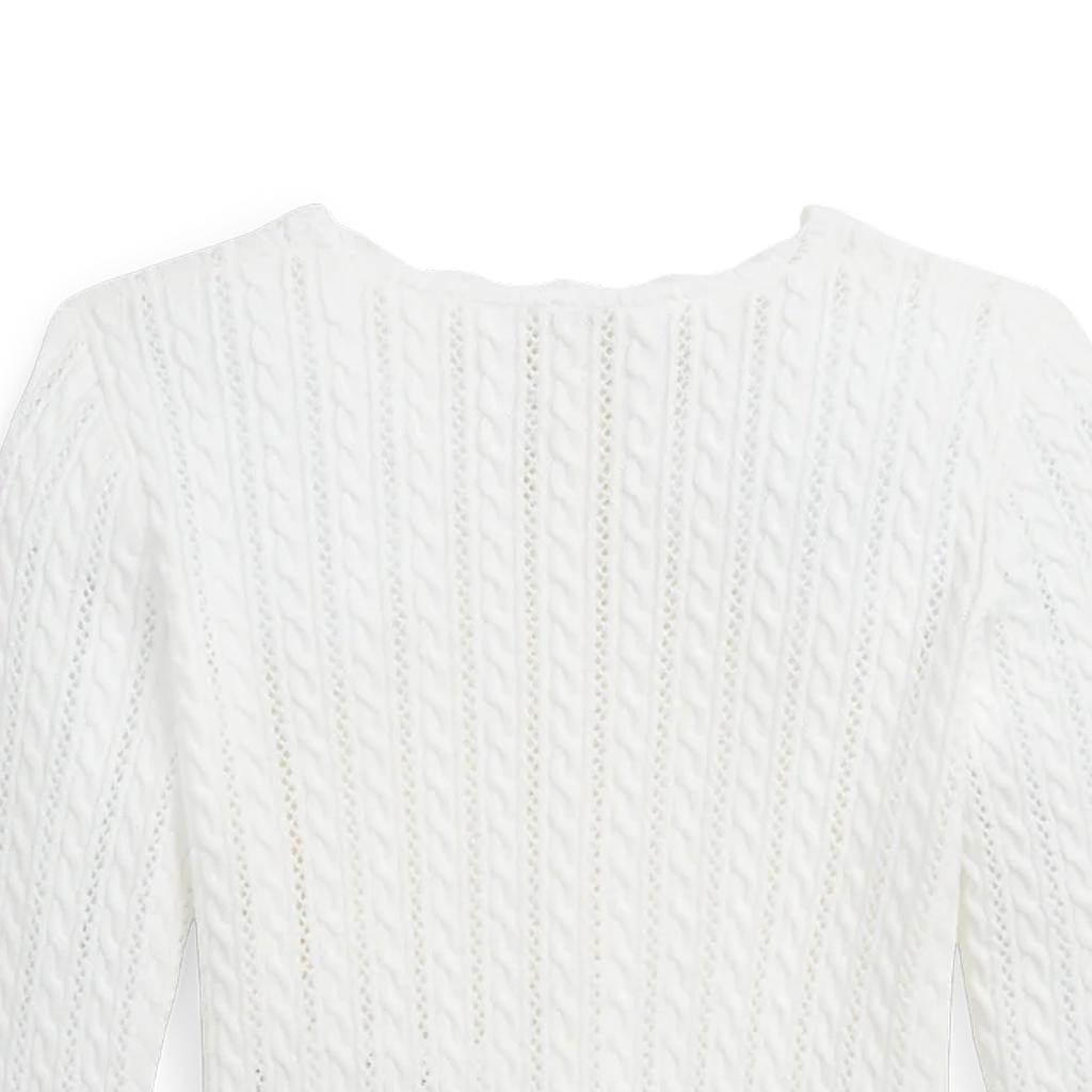 Polo Ralph Lauren SS24 однотонный хлопковый свитер с круглым вырезом и длинными рукавами, детский свитер, выбеленный, белый CWPOSWEG6820435-100