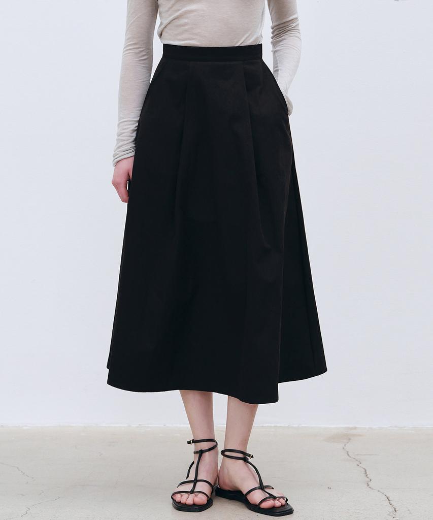 Roeil Pintuck Line Flare Long Skirt - Black