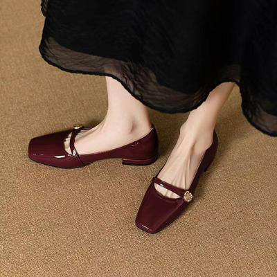 Туфли на высоком каблуке, французское платье, туфли для вечеринки для женщины, платформа, лакированная кожа, Мэри Джейн, черный квадратный носок, туфли-лодочки на среднем каблуке 2025