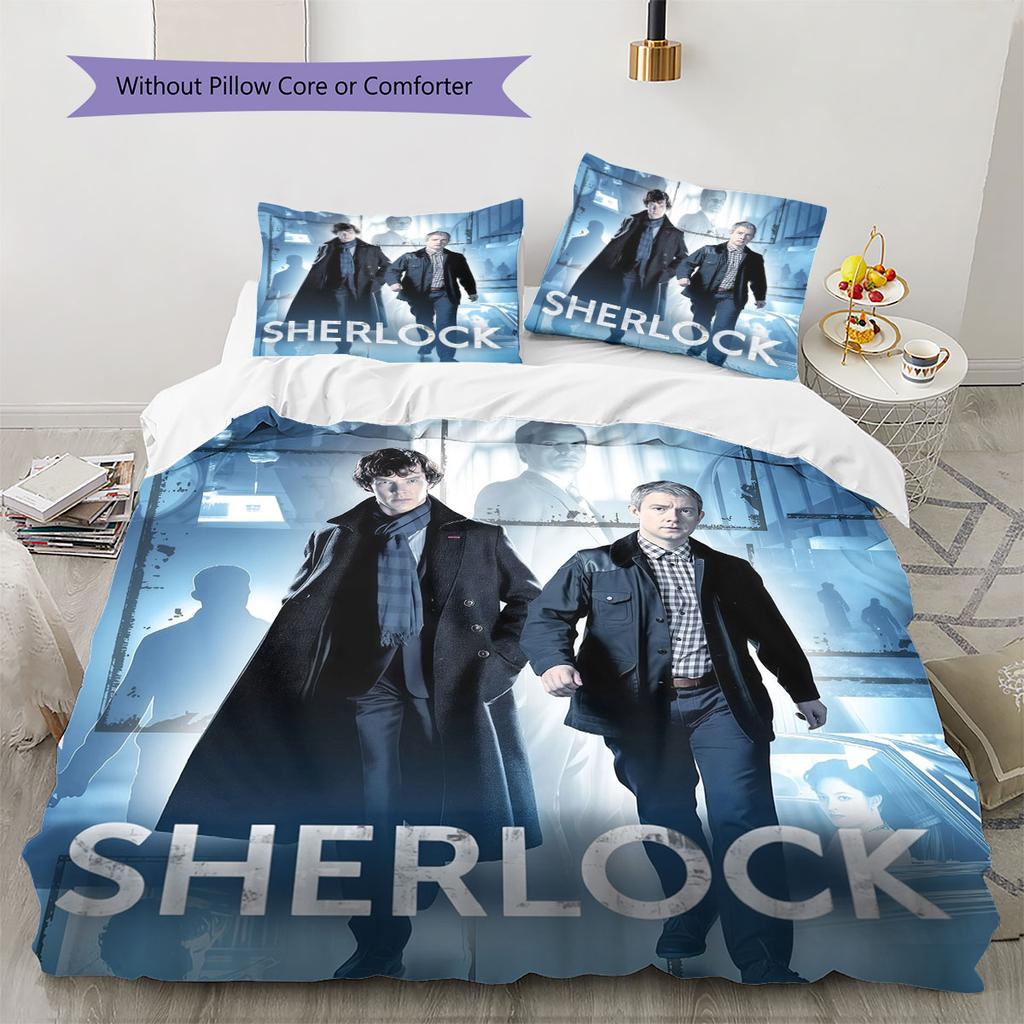 Sherlock Poster Pattern Bedding Home Decoration Birthday Gift ( 1 duvet cover + 2 pillowcase, without core),fan merchandise.