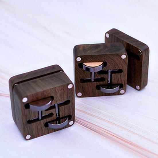 1 Pair Wooden Cufflinks with Storage Box Portable Magnetic Closure Men French Style