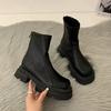 Осенние и зимние сапоги на толстой подошве Женские сапоги Весенние сапоги с подкладкой Ботильоны скинни Французские корейские короткие сапоги