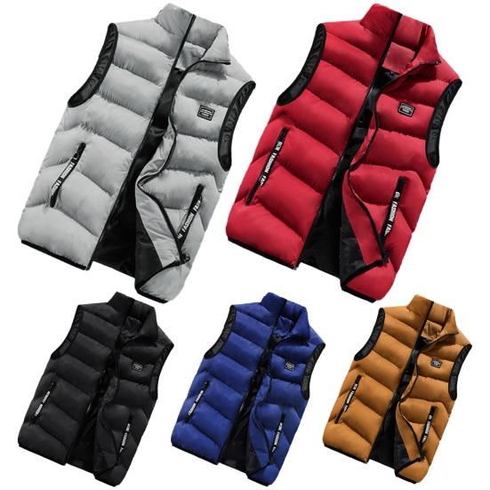 Мужской зимний жилет с воротником-стойкой, утолщенный, мягкий, ветрозащитный, теплая защита шеи, сплошной цвет, без рукавов, на молнии, на ремешке, декор, карманы