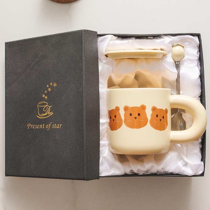 Керамическая кружка 'Мишка' Милая мультяшная креативная стильная бытовая кофейная парная чашка для завтрака подарок