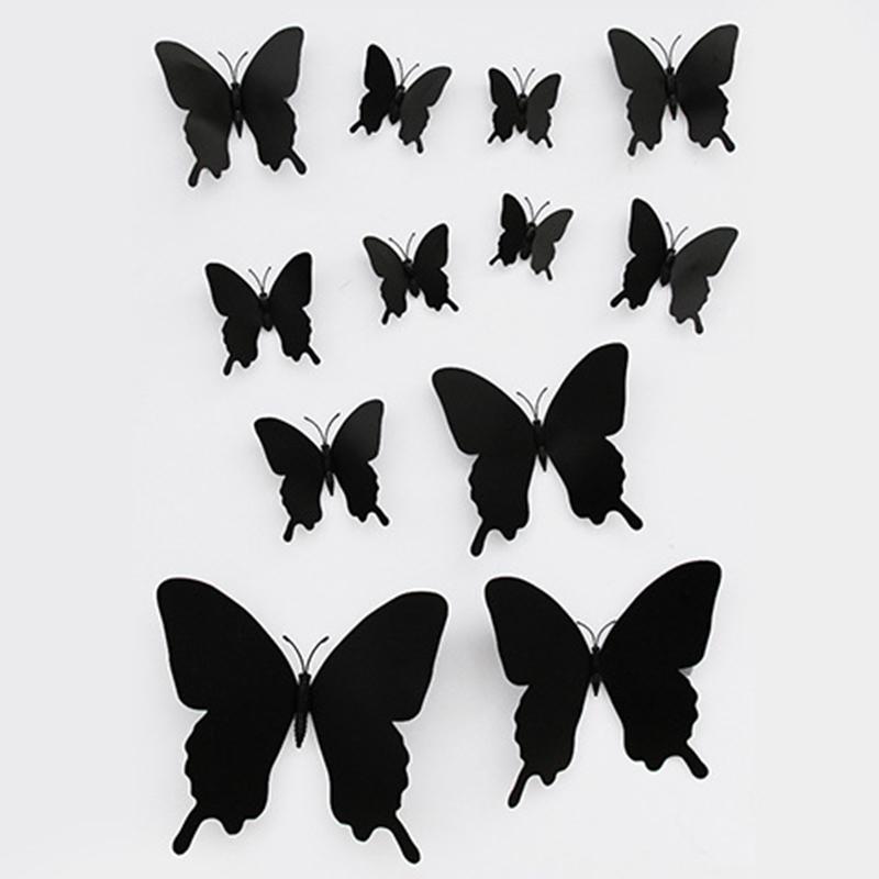 12Pcs/Set 3D Black Pteris Butterfly Wall Sticker Butterflies Magnet Stickers