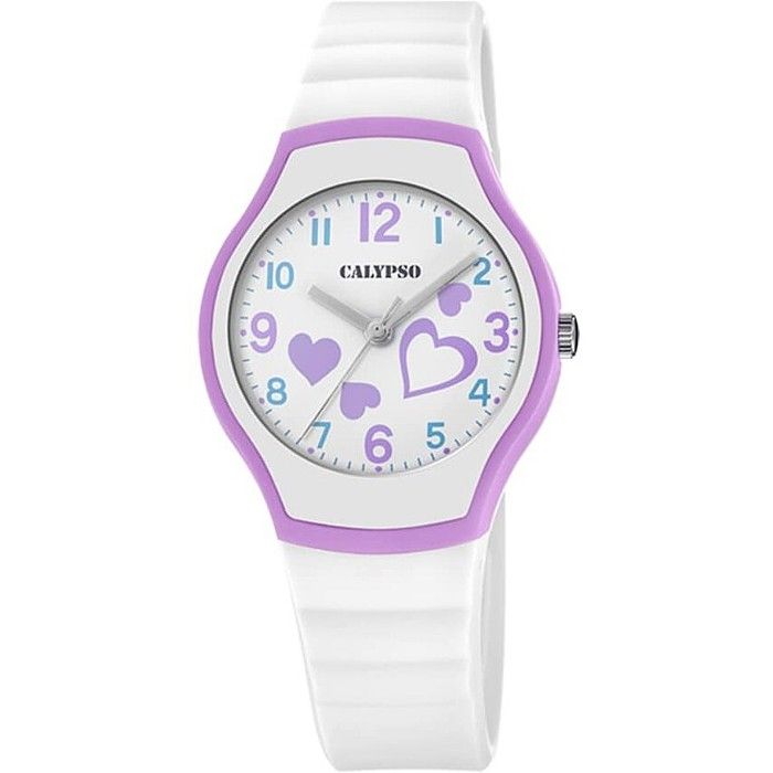 Montre enfant - CALYPSO - Calypso blanche coeur violet - 30mm - Silicone - Garantie 2 ans