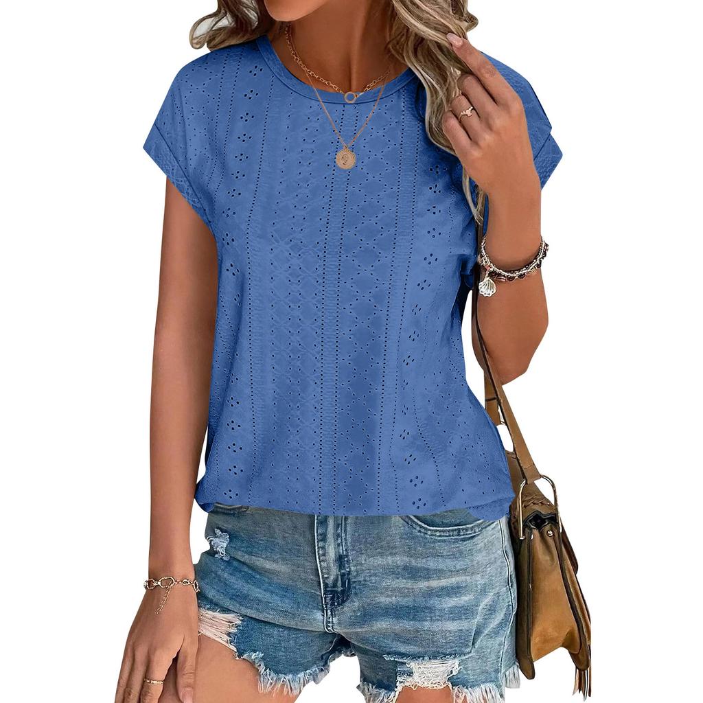 Женские топы, футболки с коротким рукавом, блузки с принтом, нарядные повседневные ажурные вышивки, летняя модная одежда