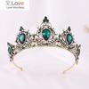Baroque Vintage Green Crystal Bridal Tiaras Crown Women Rhinestone Retro Pageant Diadem Bride Headbands Wedding Hair Accessories