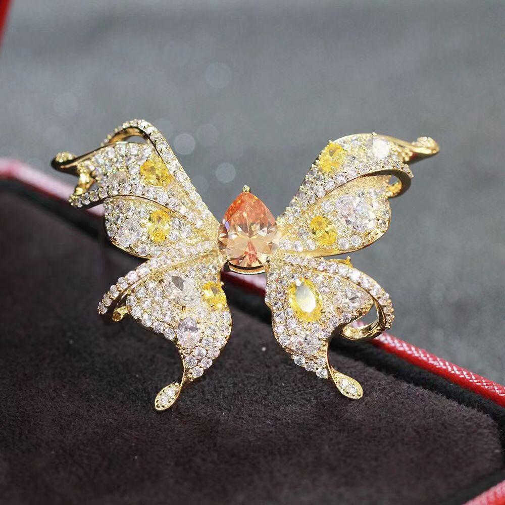Изысканное ювелирное изделие из циркона с желтым бриллиантом, элегантная брошь-бабочка в стиле ретро, роскошная маленькая брошь высокого класса, универсальный женский корсаж