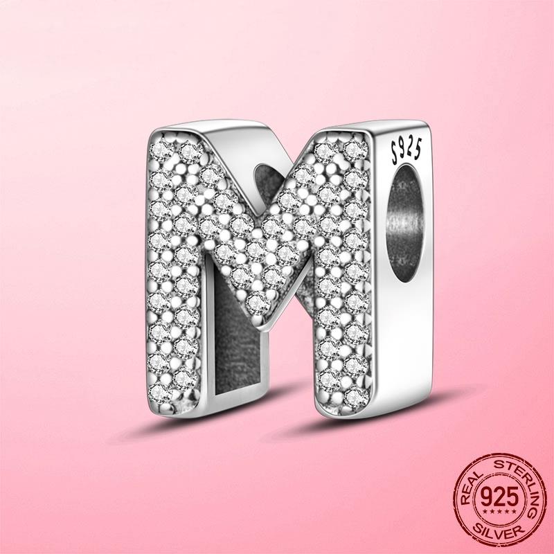 Hot Original 925 Silver Letter CZ Zircon A To Z 26 Letter Charms Beads Fit MULA Charms Bracelet Silver 925 Jewelry