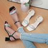 Большие босоножки на квадратном каблуке, женские, лето 2024 г., новая версия корейской версии босоножек с пряжкой The Heel Diamond One Word