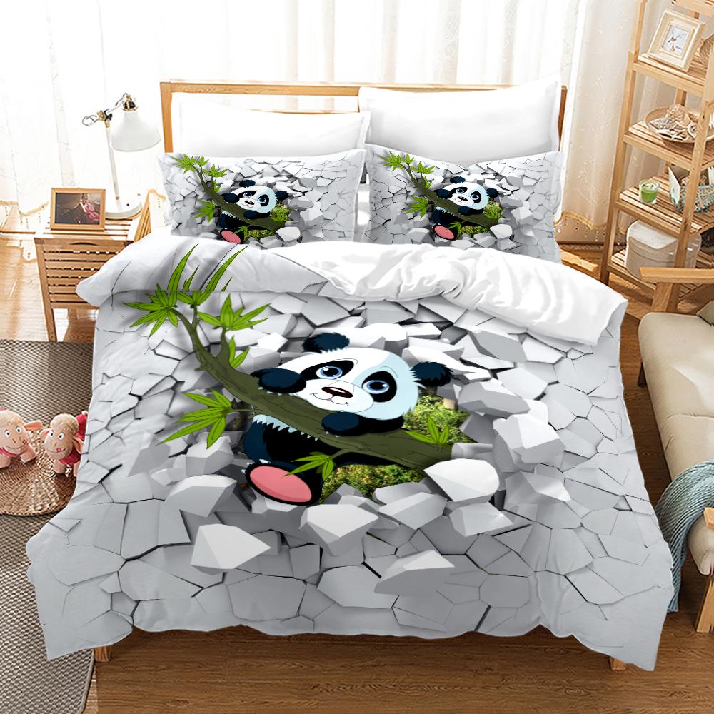 3D Panda Duvet Cover Set King Size Cute Panda Bamboo Bedwear Set Black White Bear Polyester Quilt Cover для мальчика, ребенка, для спальни