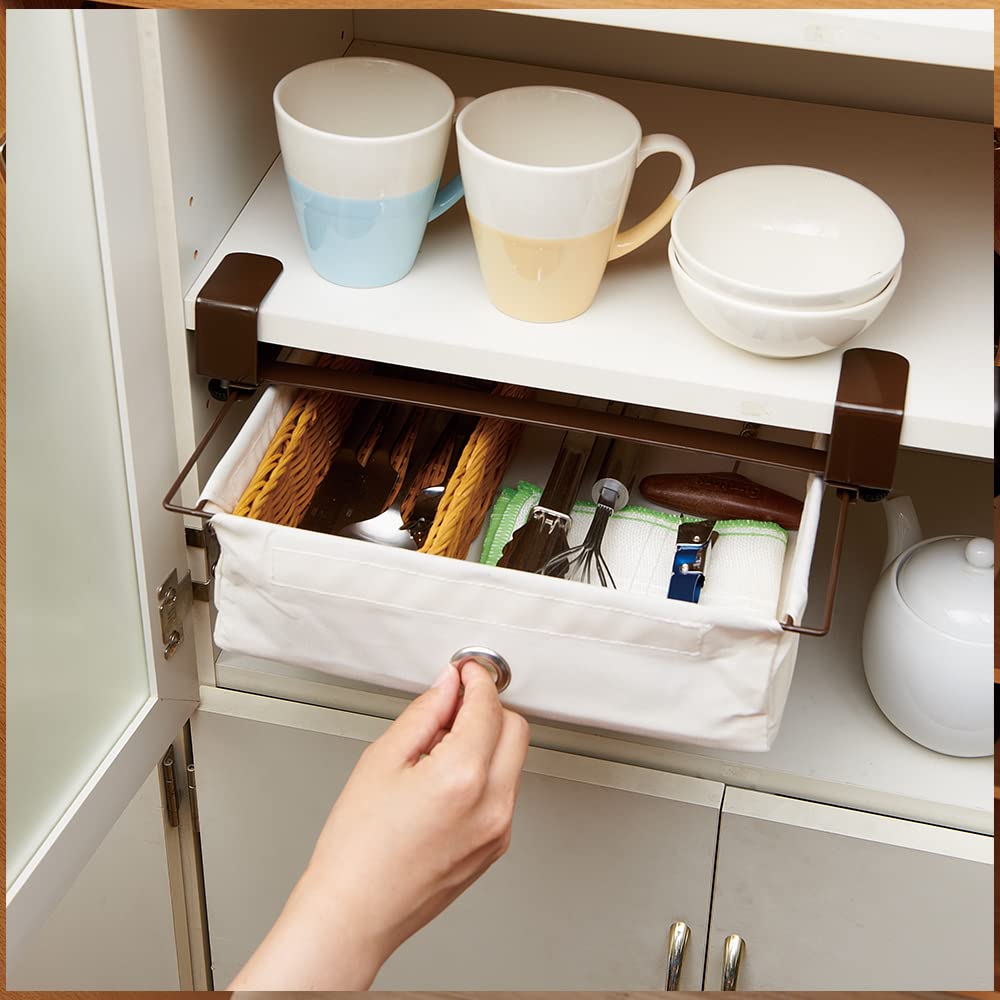 Aimedia Under-Desk Storage Box, Desk Mountable, Table Add-On Drawer, Space Utilization, Utilize Gap Sliding Box, Alloy Steel, Beige