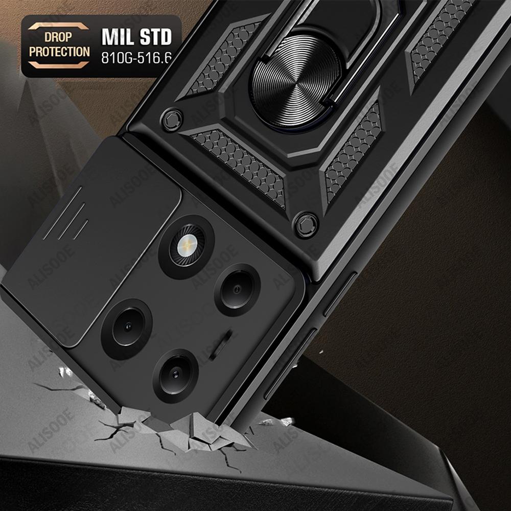 Чехол-слайдер для камеры для Redmi Note 13 Pro 4G, чехол-кольцо, подставка, защитный чехол для телефона POCO M6 Pro Redmi Note 13 Pro 4G Capa