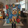 Sunflower flowers and puppies Print Flannel Blanket,High quality Comfortable for All Seasons,Home Decor,Warmth and Comfort,Perfect for Christmas Gifts